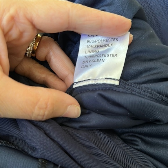 Tadashi Shoji Asymmetrical Navy Mesh Gown Dress SzM - Picture 3 of 8